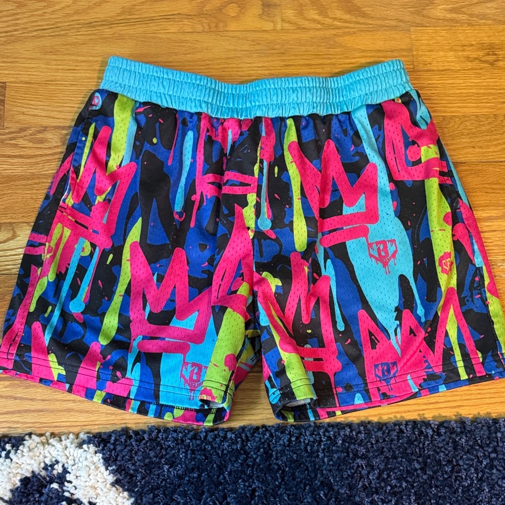 Neon Graffiti Athletic Mesh Shorts - Multicolor B101